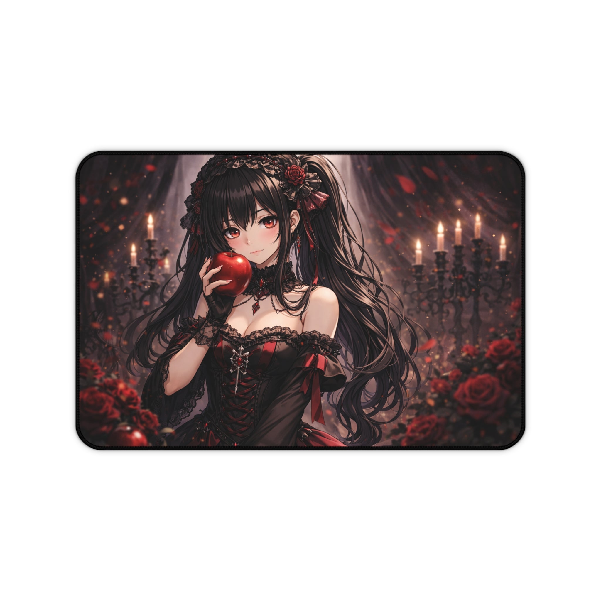 Gothic Anime Girl Holding Apple Desk Mat