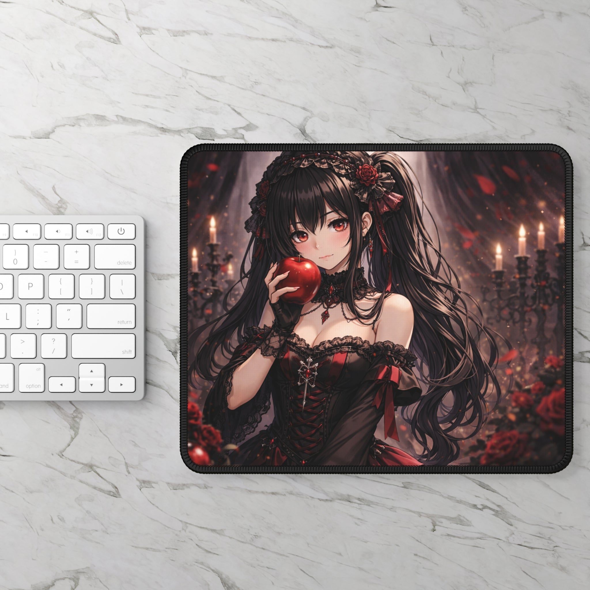 Dark Gothic Girl Holding Apple | Gaming Mouse Pad