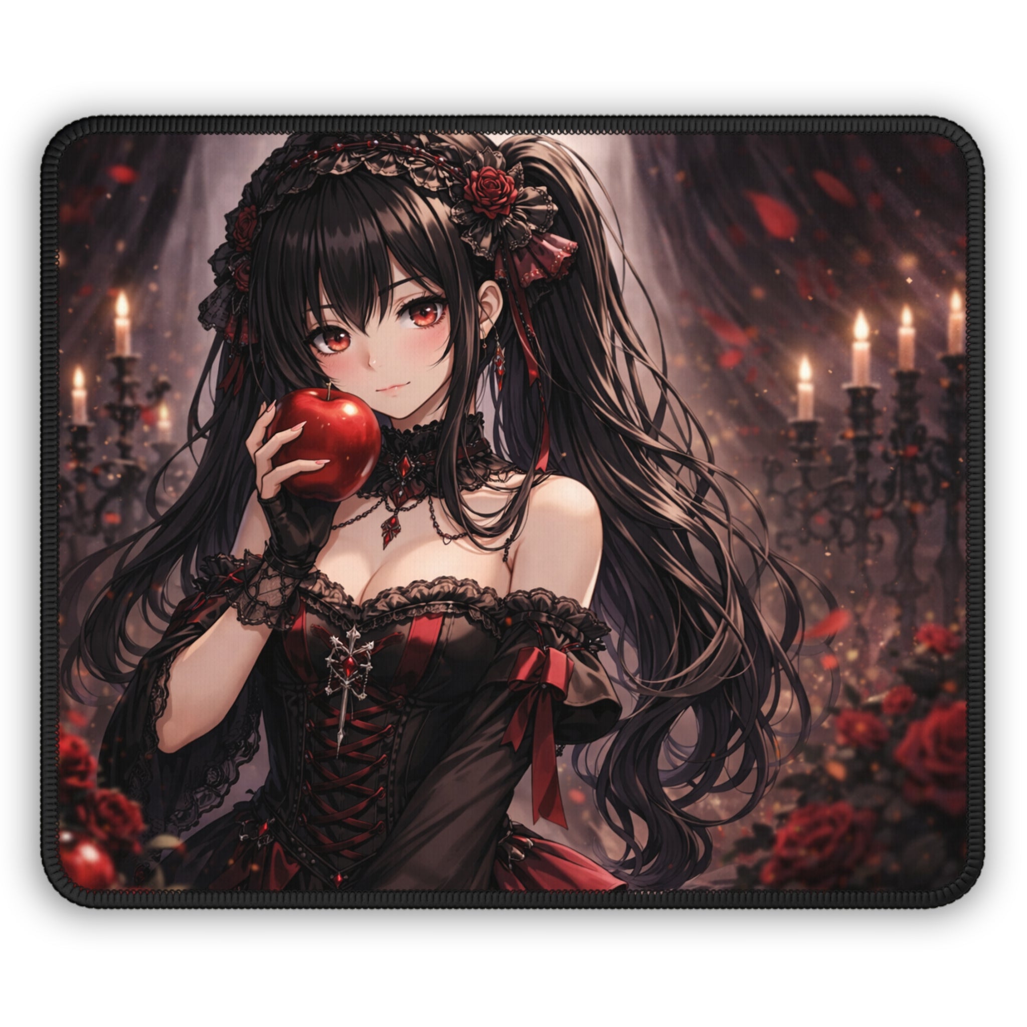 Dark Gothic Girl Holding Apple | Gaming Mouse Pad